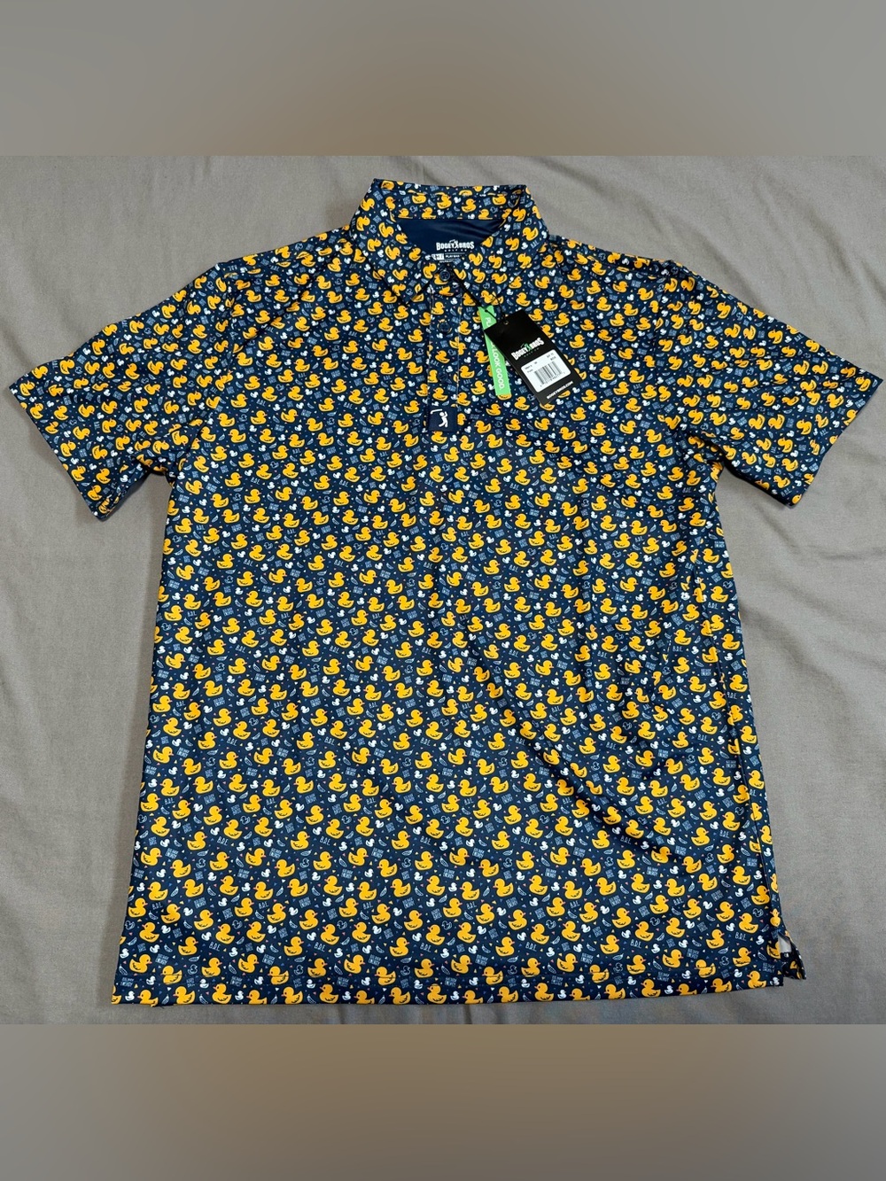 NWT Bogey Bros Golf Polo Shirt Blue Rubber Duck Print Performance Stretch Mens M